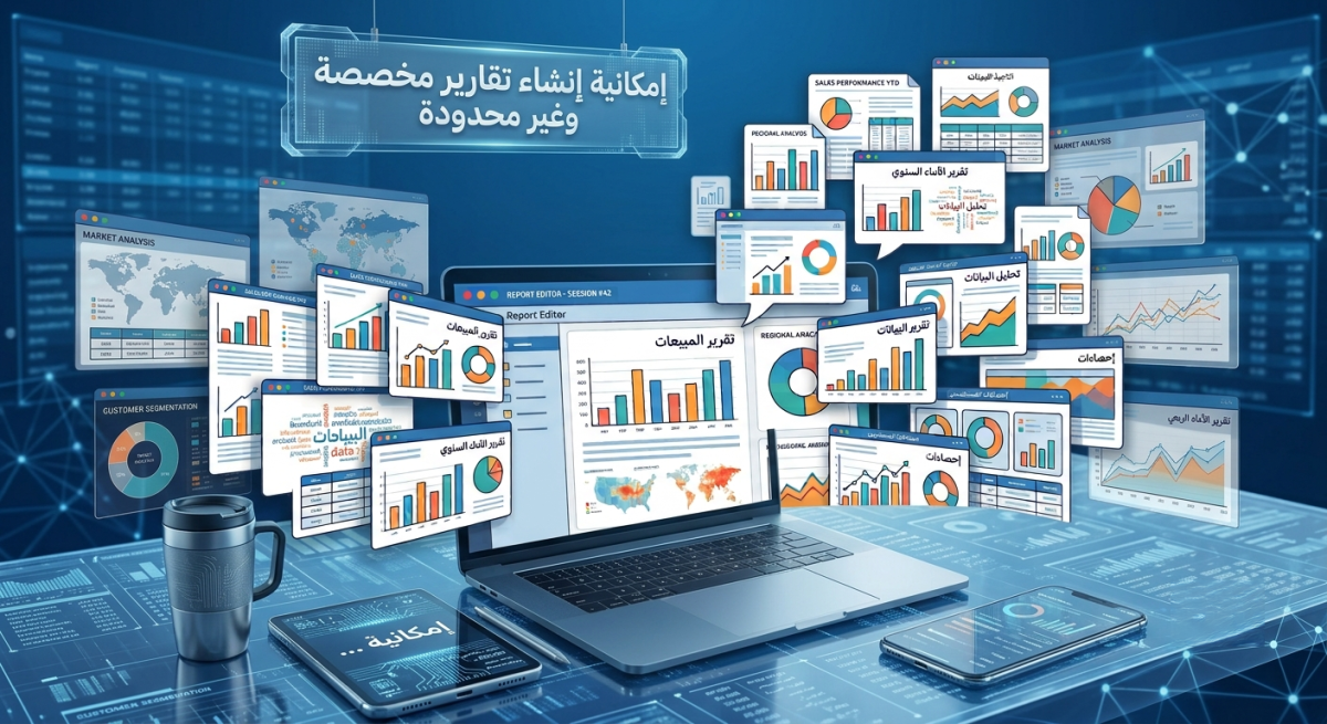 إمكانية إنشاء تقارير مخصصة وغير محدودة حسب احتياجات العمل